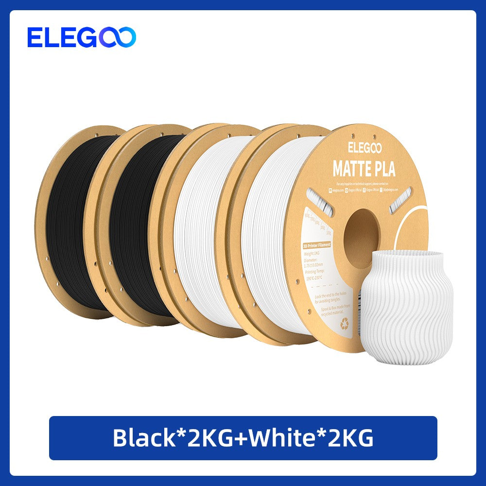 Filamento PLA Mate ELEGOO 1KG, 1.75mm para Impresora 3D FDM, Precisión Dimensional +/- 0.02mm, Bobina de Cartón de 1kg (2.2lbs)