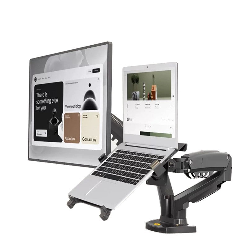 Escritorio NB F160 + brazo doble con resorte de Gas FP-2 para soporte de Monitor de 17 "-27" + soporte para portátil de 10"-17 ", soporte de montaje con prensa de aire, carga de 2-9kg