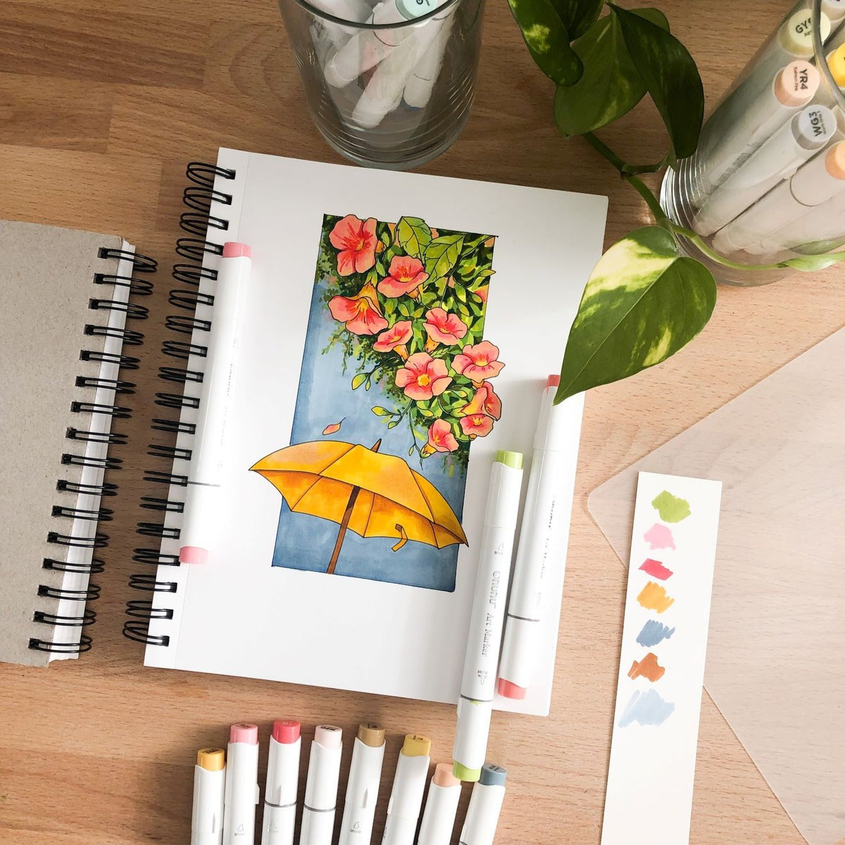 Ohuhu-alfombrilla marcadora encuadernada en espiral para marcadores de Alcohol, cuaderno de bocetos de arte, almohadilla de papel de acuarela, cuaderno de dibujo para marcadores, regalo escolar