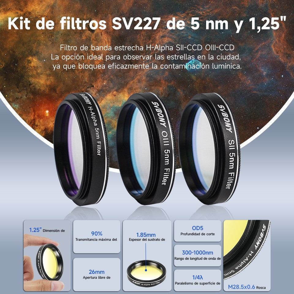 Svbony SV227 filtro de 2/1,25 pulgadas 5nmH-Alpha SII-CCD OIII-CCD banda estrecha para telescopio astronómico fotografía planetaria de espacio profundo
