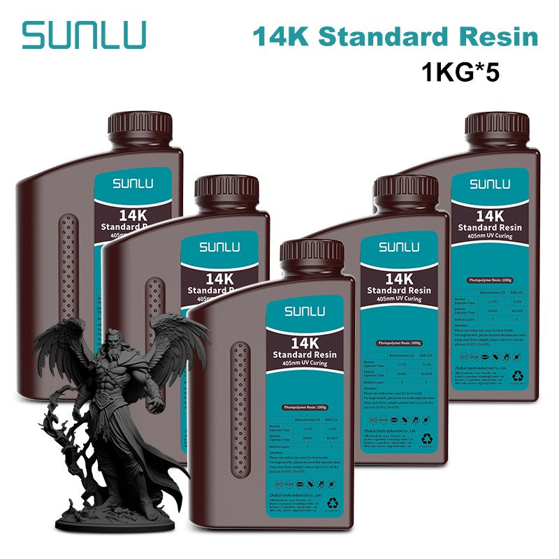 Resina SUNLU 5KG Standard Plus/14K, 1KG/Botella, Resina Fotopolímera de Curado Rápido UV de 405nm para Impresora 3D LCD