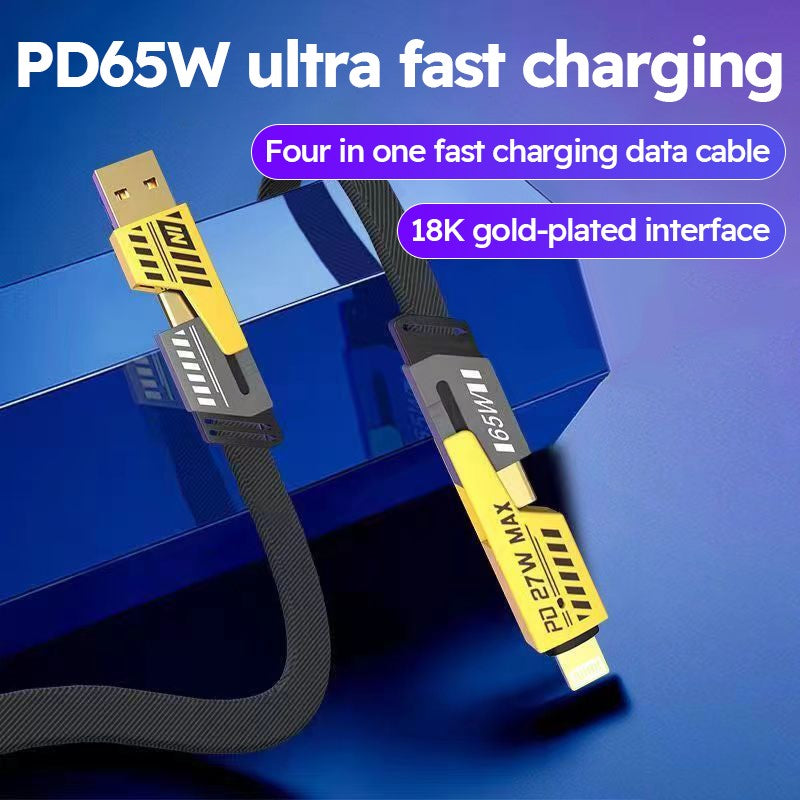 Cable USB 4 en 1 de 65W con Carga Rápida, Tipo C, Micro USB para iPhone, Samsung, Huawei, Xiaomi, Cable de Carga Múltiple con Múltiples Puertos