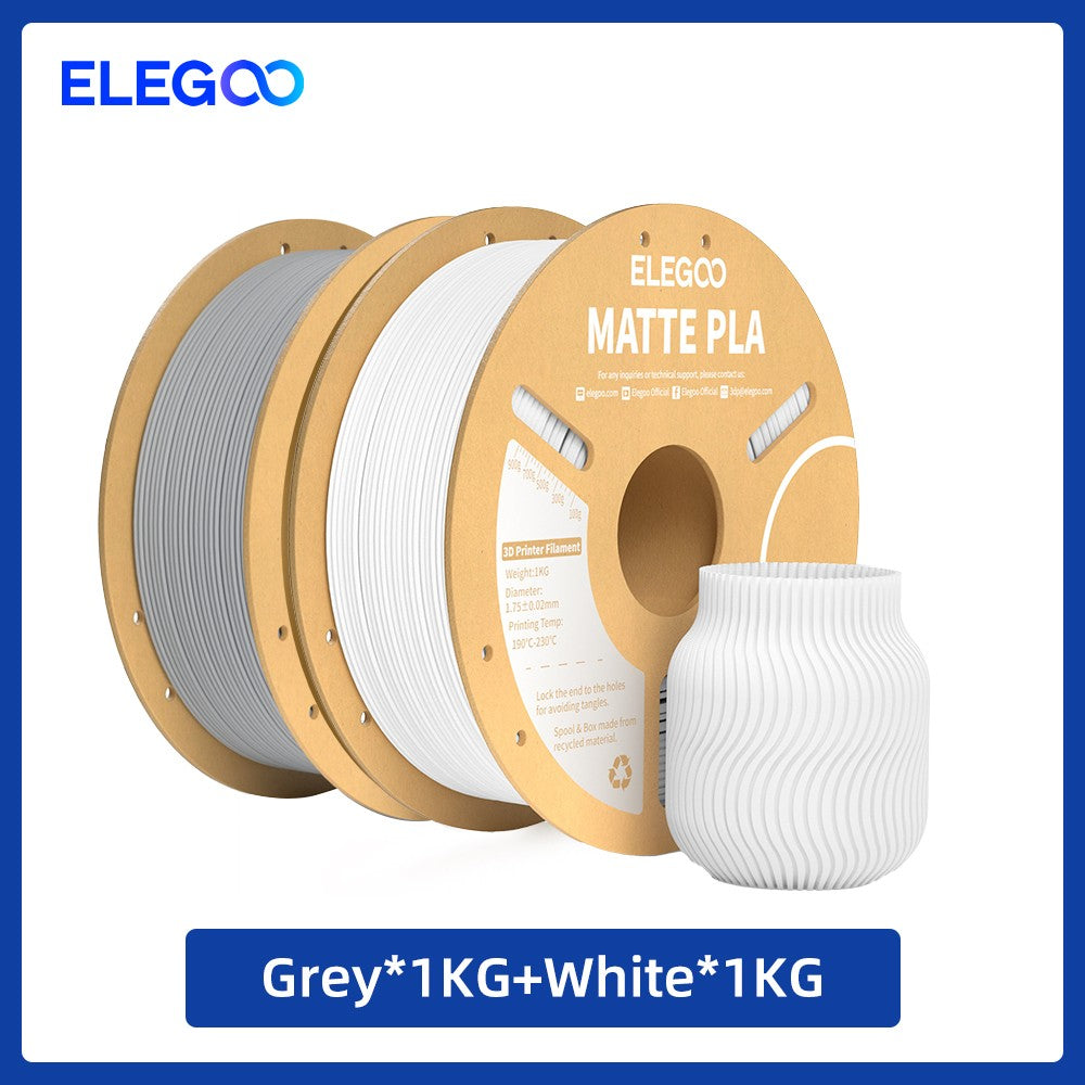 Filamento PLA Mate ELEGOO 1KG, 1.75mm para Impresora 3D FDM, Precisión Dimensional +/- 0.02mm, Bobina de Cartón de 1kg (2.2lbs)