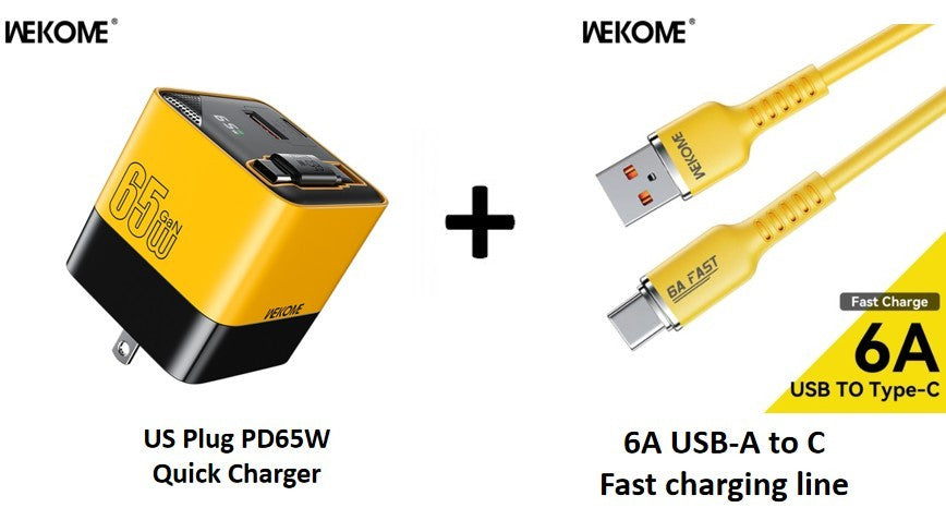 WEKOME-cargador rápido con cabezal de carga USB-C de 65W con Cable tipo C incorporado de 80cm, adecuado para iPhone16 15 Promax PD 27W Xiaomi Samsung