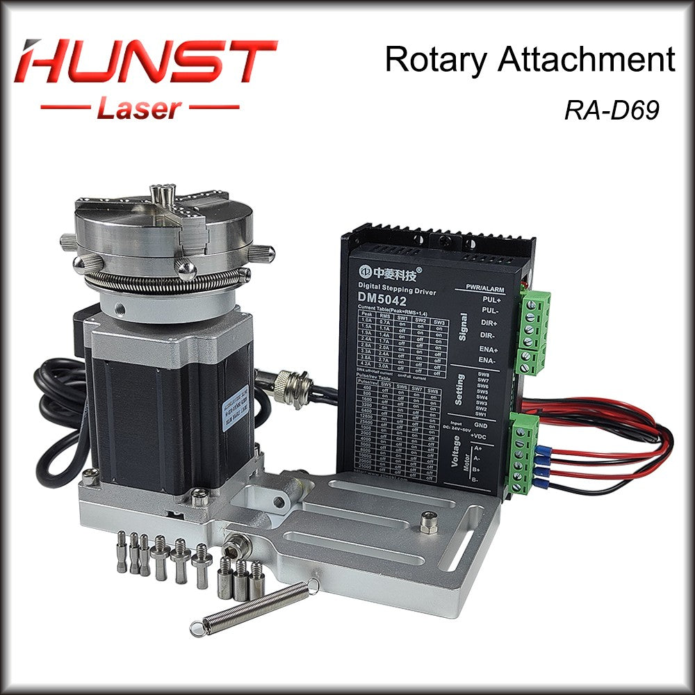 Máquina de Marcado Láser CNC Hunst D69 con Eje Rotatorio para Grabado de Anillos, Pulseras y Joyería, Accesorio Rotatorio con Bloqueo Automático