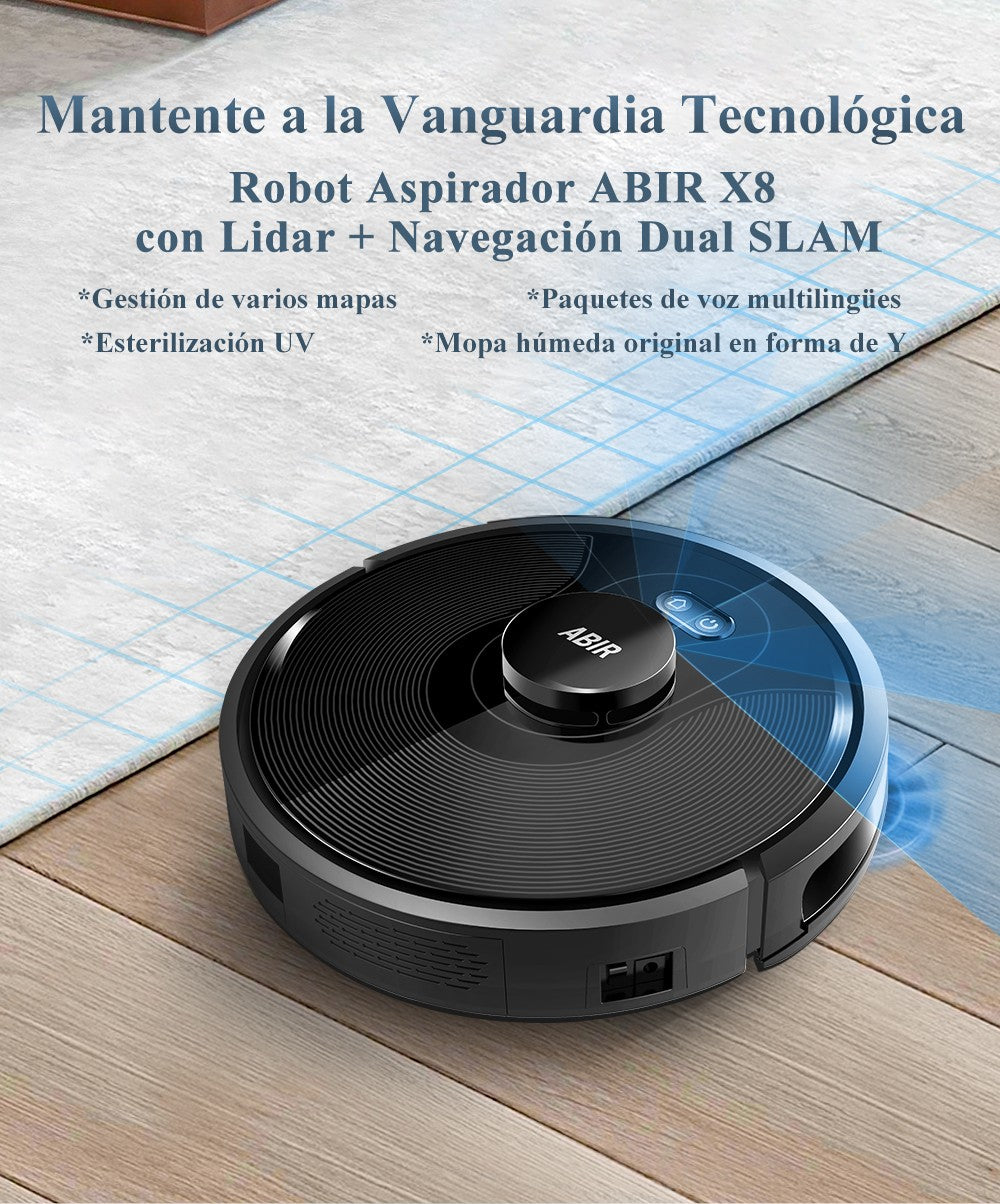 ABIR-Robot aspirador X8, sistema láser, mapas de múltiples pisos, limpieza de zona, ajuste de área limitada para lavado de alfombras en el hogar