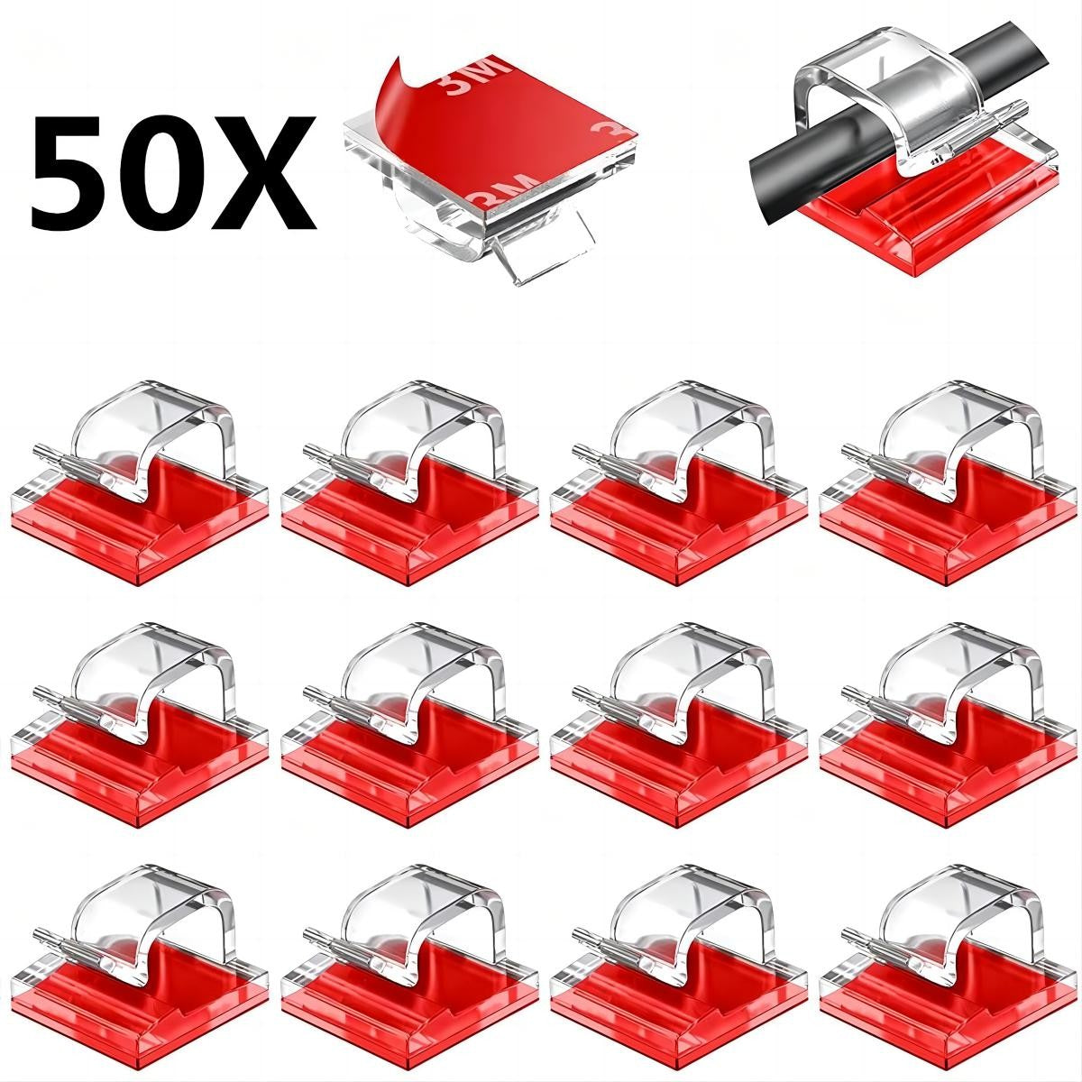 Clips organizadores de cables, gestión de cables, soporte para cables, carga USB, línea de datos, bobinadora, gancho montado en la pared, 50 Uds.