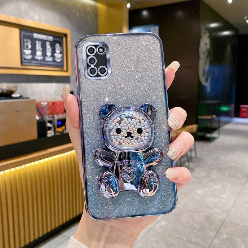 A 31 A 51 A 71 Glitter Bling Bear funda de silicona con soporte para teléfono para Samsung Galaxy A31 A51 A71 4G chica mujer soporte contraportada