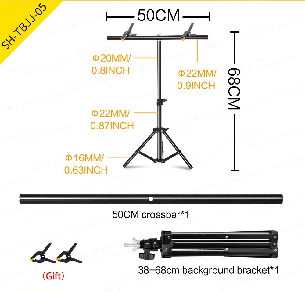 Fondo en forma de T, soporte de fondo para fotografía, sistema de soporte ajustable, estudio fotográfico para fondos de muselina no tejida con Clip