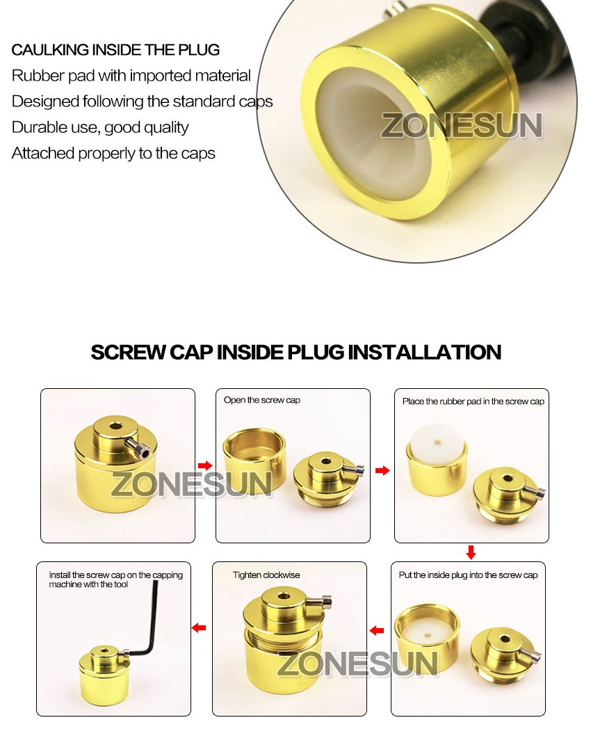 ZONESUN-Máquina Manual de tapado de botellas, sellador de tapas de rosca de 10-30MM