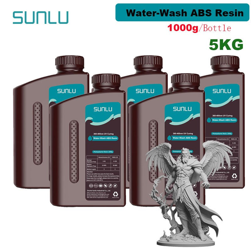 SUNLU 5KG lavado con agua ABS/resina de lavado con agua 395-405nm resina fotopolímero de curado UV resina de curado rápido para impresora 3D LCD DLP SLA