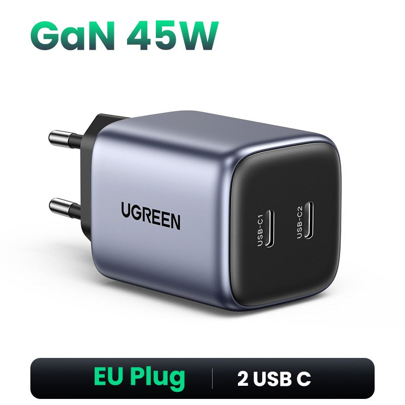 UGREEN GaN 45W cargador USB PD QC 3,0 cargador rápido para iPhone 17 16 15 Pro cargador de teléfono de viaje para Samsung S24 S23