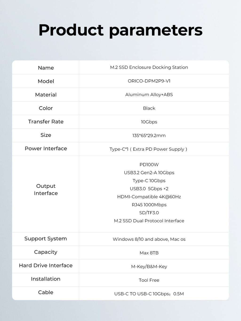 ORICO tipo C HUB con ventilador de refrigeración M.2 NVMe SATA SSD gabinete externo 10Gbps 4K 60Hz HDMI-Com RJ45 SD/TF estación de acoplamiento USB