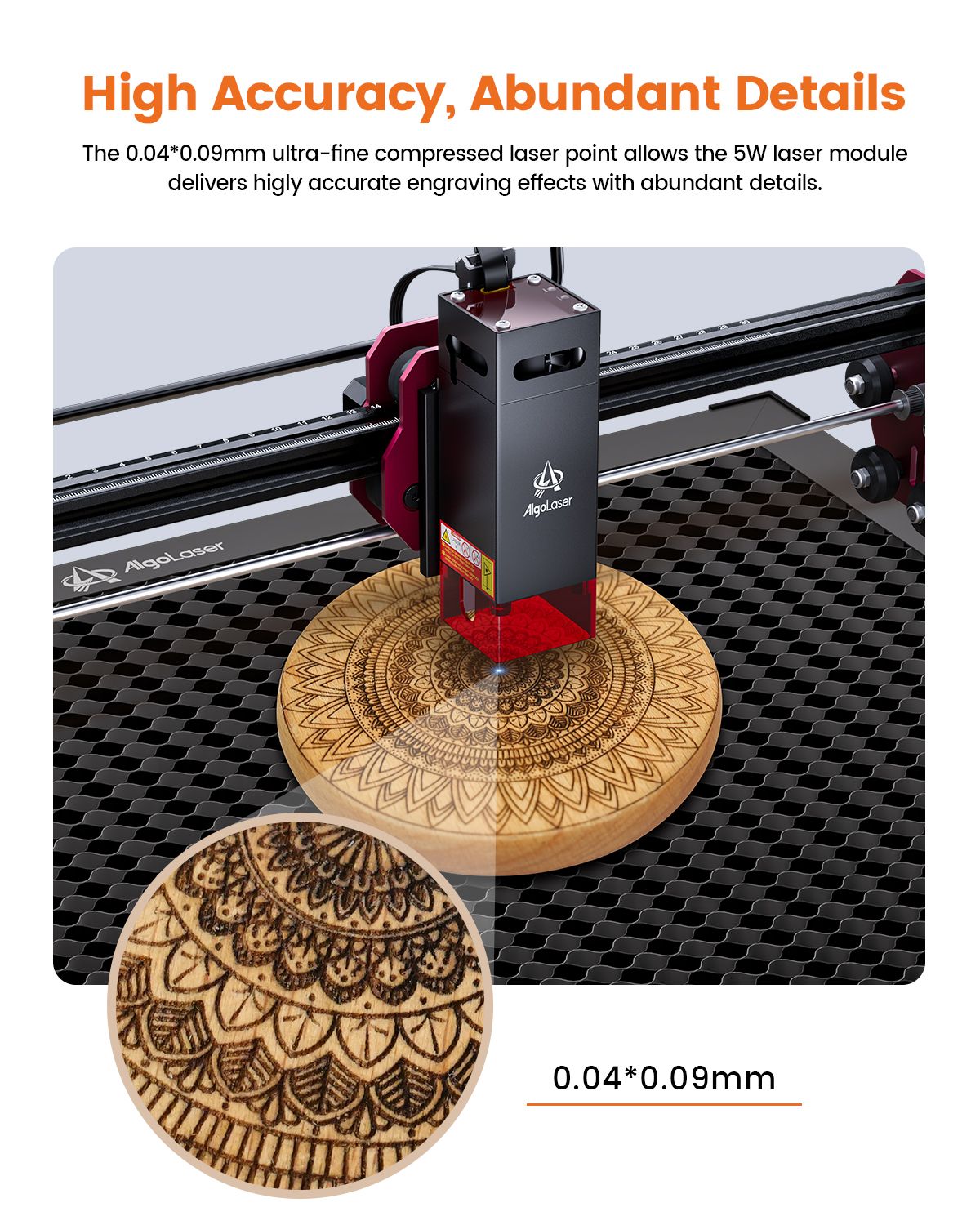 Máquina de grabado en madera Algolaser Mini 5W para principiantes, control Wifi sin conexión, 12000 mm/min, DIY, para vidrio, madera, revestimiento de metal
