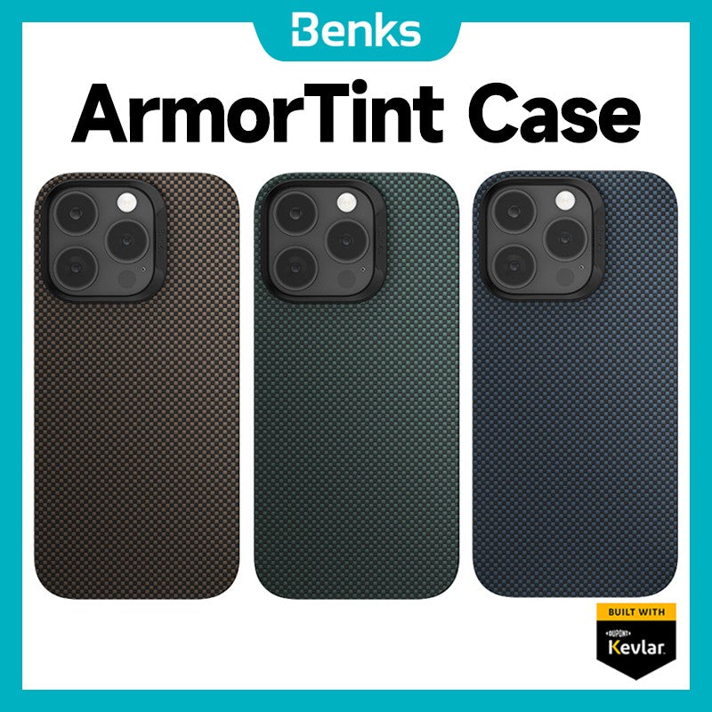Funda Benks Magnetic ArmorTint construida con fibra Kevlar 1000D para IPhone 16 15 Plus Pro Max funda protectora ultrafina para teléfono