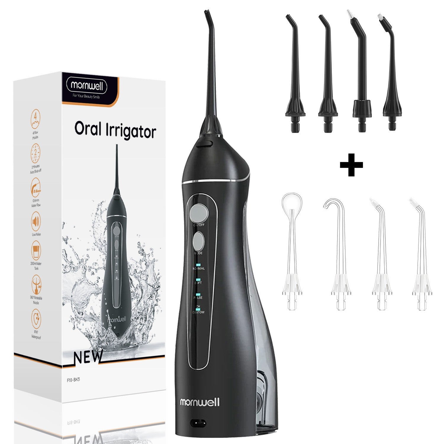 Hilo de agua portátil F18, 4 modos, recargable por USB, 4 boquillas, chorro de agua Oral, tanque de agua de 200ml, resistente al agua
