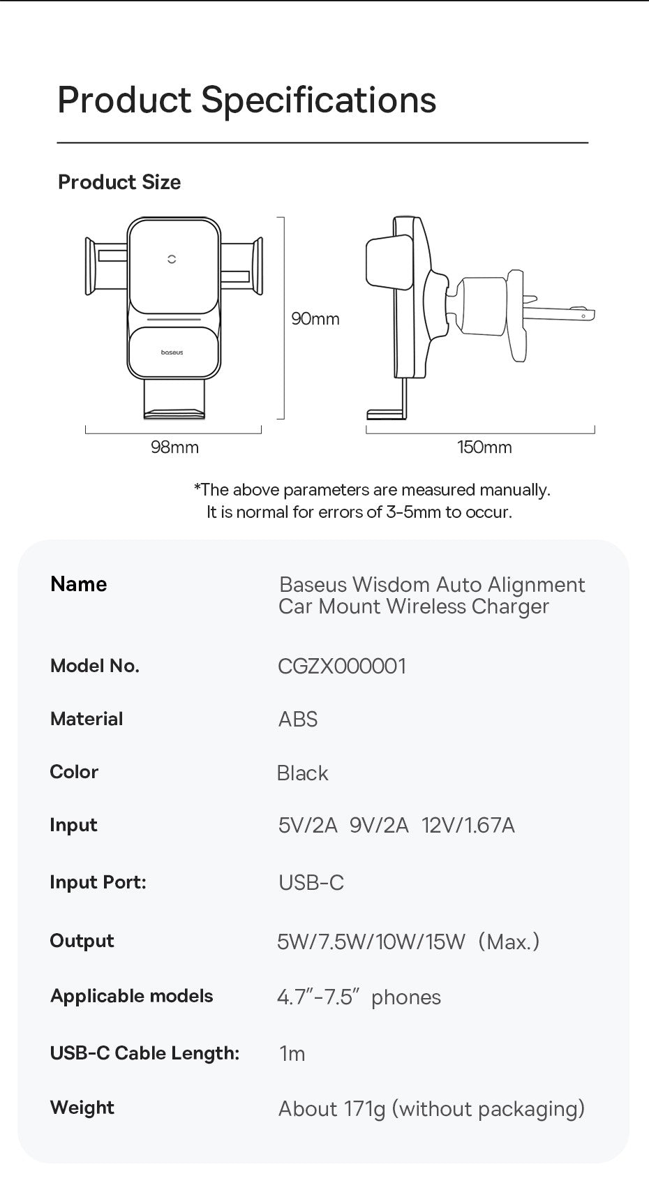Soporte de teléfono Baseus para coche, cargador de teléfono inalámbrico QI infrarrojo de 15W para iPhone, Xiaomi, Samsung, soporte para coche, carga rápida, fácil Control