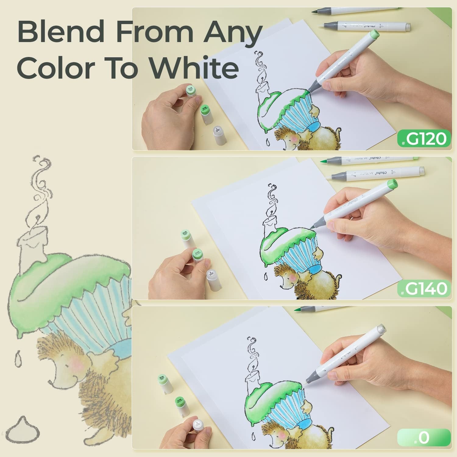 Ohuhu Honolulu Licuadora incolora, paquete de 6 rotuladores, tinta a base de alcohol No.0, licuadora transparente para agregar reflejos, borrado de texturas