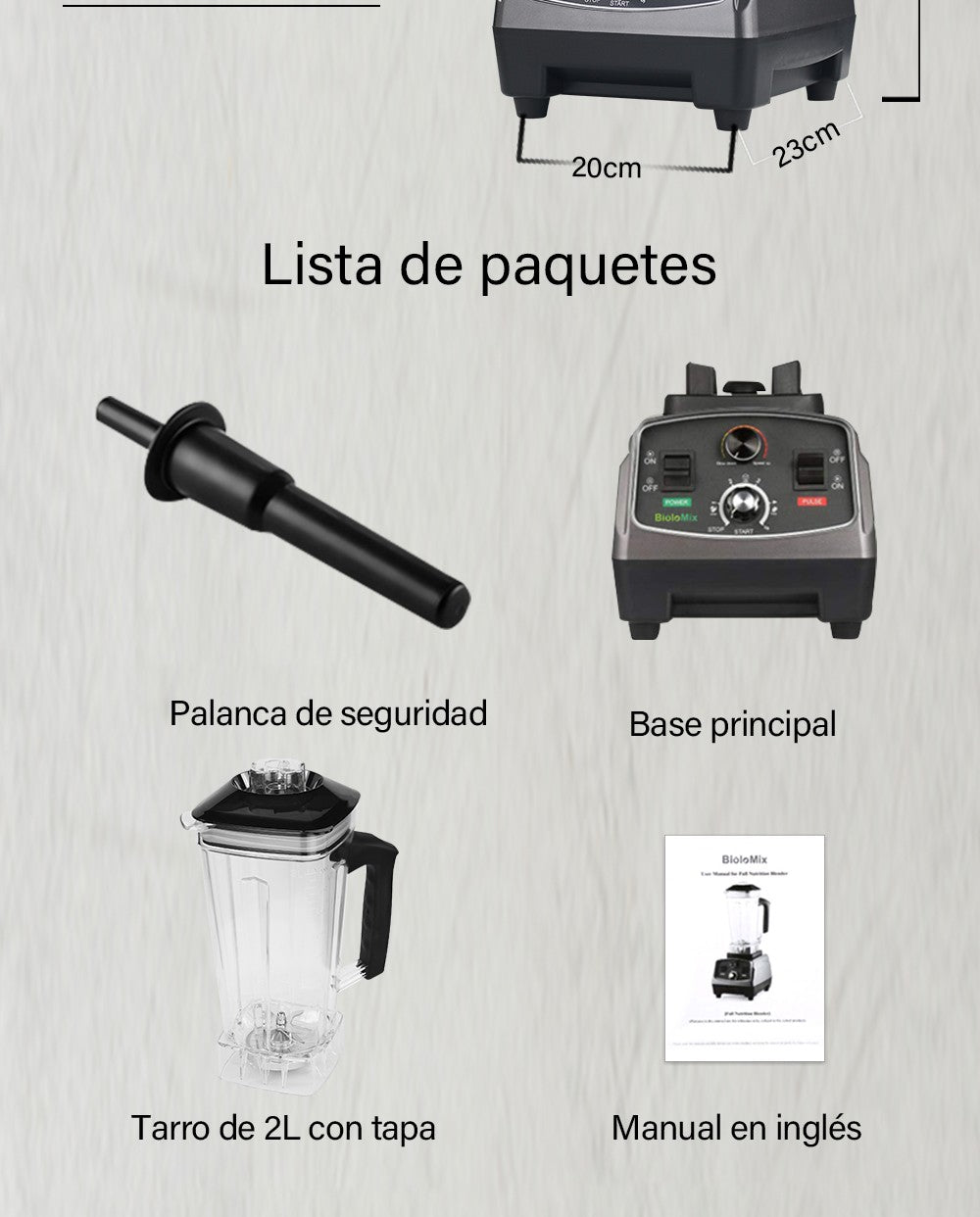 BioloMix-batidora con temporizador de alta resistencia, 3HP, 2200W, exprimidor, procesador de alimentos y frutas, batidos de hielo, sin BPA, tarro de 2L