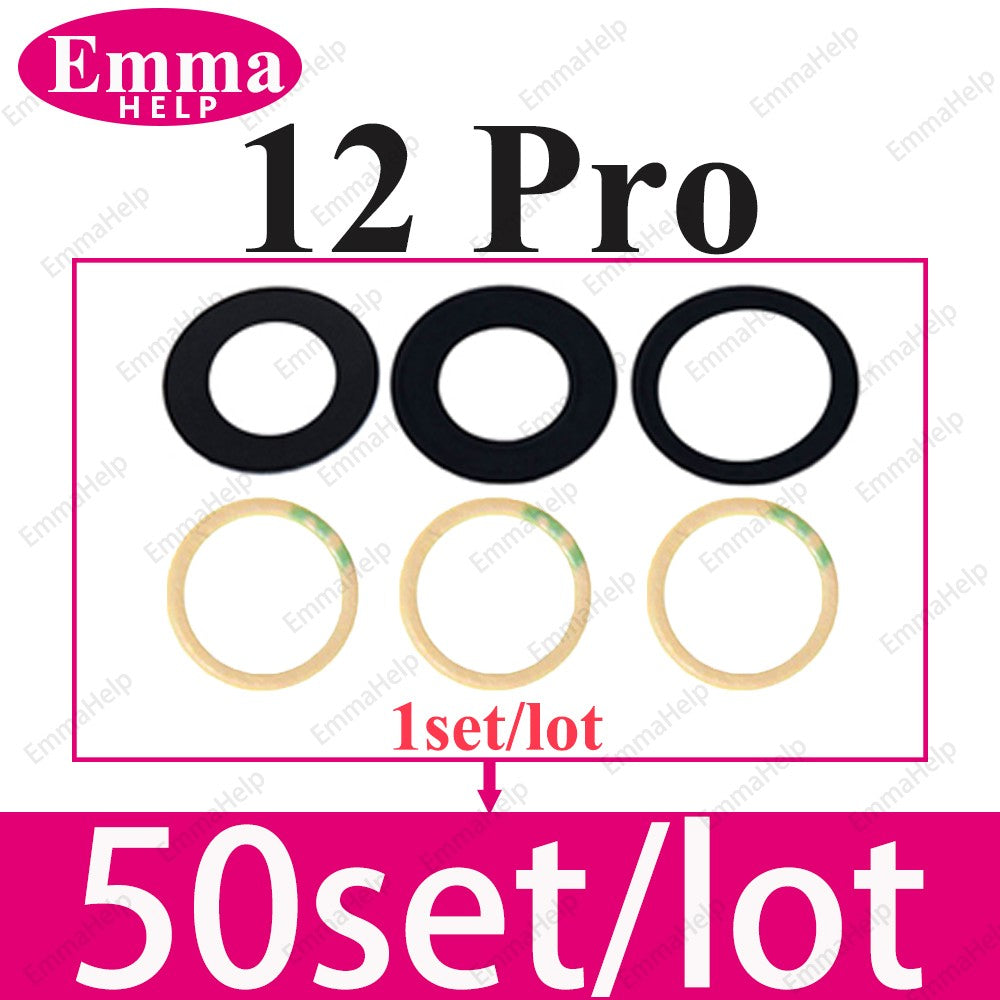 50 Piezas/Lote de Cristal de Lente de Cámara Trasera para iPhone 14 13 12 11 Pro Max XS XR X 7 8 Plus, Repuesto de Cristal de Cámara Trasera con Adhesivo