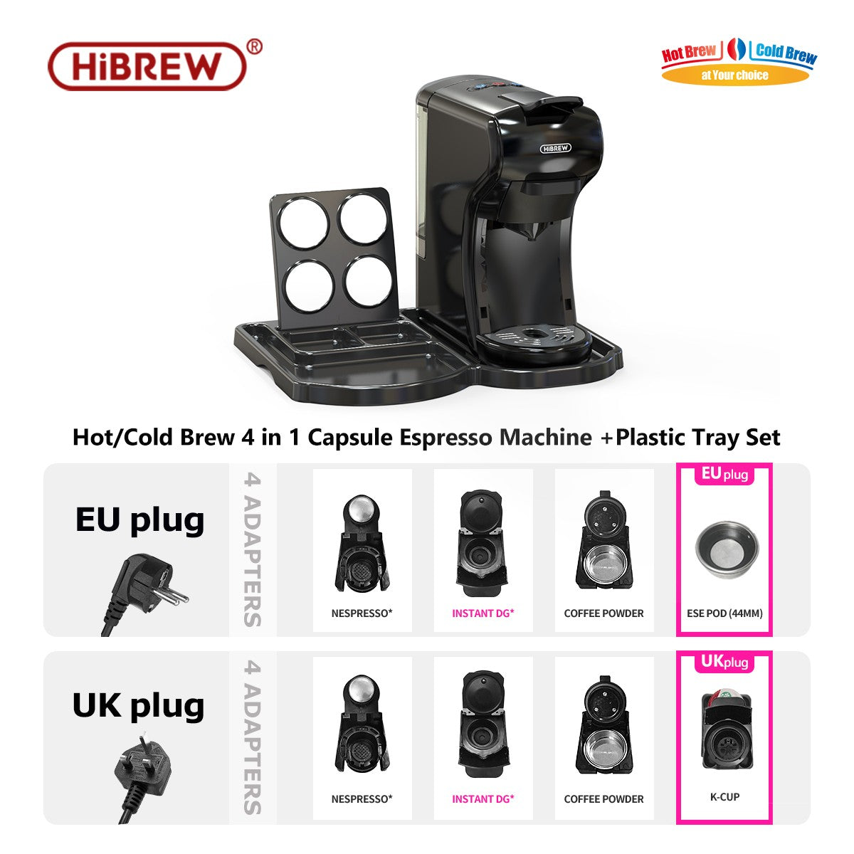 Máquina de café HiBREW 19 Bar 4 en 1, Cápsula múltiple caliente y fría, Cafetera Espresso, Cafetera de cápsulas Dolce Milk Nexpresso en polvo H1A