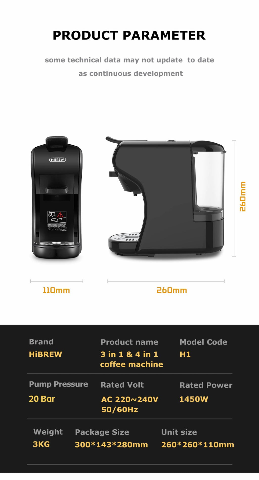Máquina de café HiBREW 19 Bar 4 en 1, Cápsula múltiple caliente y fría, Cafetera Espresso, Cafetera de cápsulas Dolce Milk Nexpresso en polvo H1A