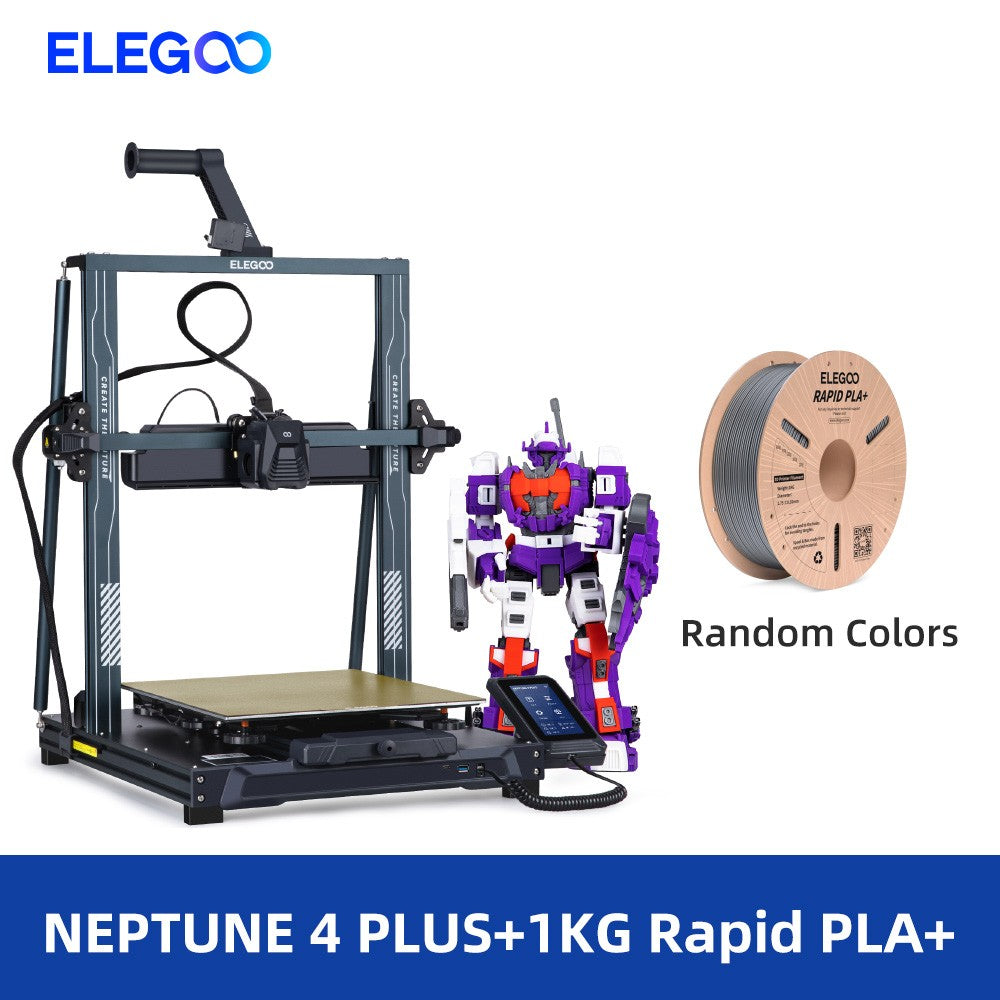 Impresora 3D FDM ELEGOO NEPTUNE 4 PLUS con velocidad de impresión de hasta 500 mm/s, extrusor directo de doble engranaje, volumen de construcción 320x320x385 mm