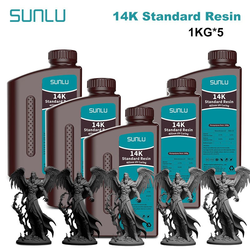 Resina SUNLU 5KG Standard Plus/14K, 1KG/Botella, Resina Fotopolímera de Curado Rápido UV de 405nm para Impresora 3D LCD