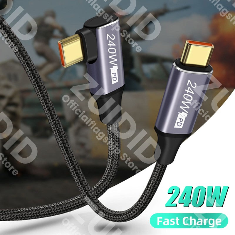 Cable USB C a tipo C de 100W PD 3,1 240W Cable cargador de carga rápida USB-C 5A Cable de datos tipo C para Macbook iPad Samsung Xiaomi 2m