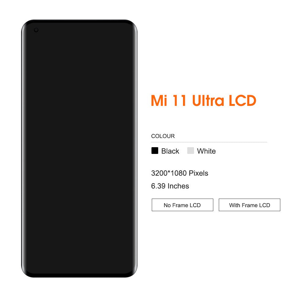 Pantalla AMOLED de 6,81 pulgadas para Xiaomi Mi 11Ultra Mi 11 Pro, montaje de pantalla táctil LCD para Xiaomi Mi 11 Ultra M2102K1G con marco