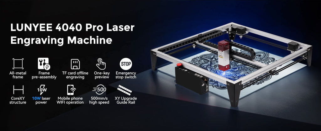 Grabador láser LUNYEE, cortador láser de 80W/50W, potencia de salida de 10W/5,5W, carril guía lineal de 2 ejes, para madera y Metal, acrílico, cuero, etc.
