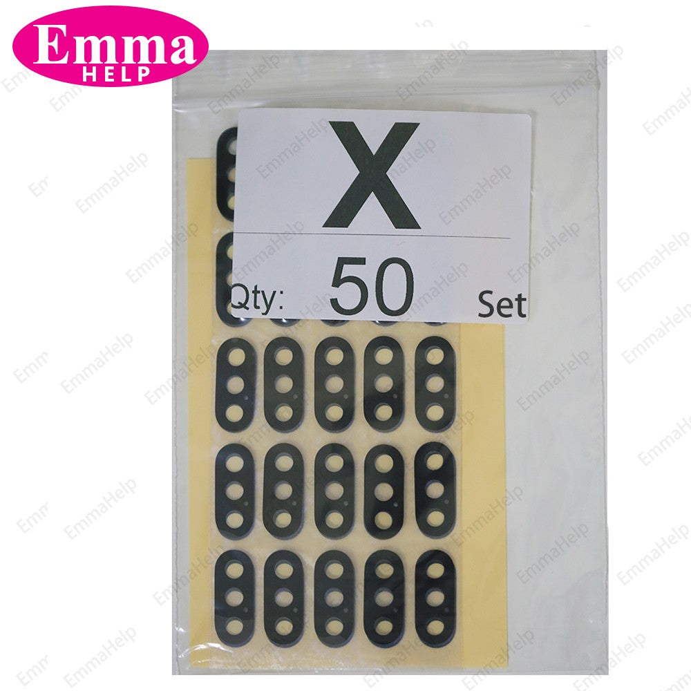 50 Piezas/Lote de Cristal de Lente de Cámara Trasera para iPhone 14 13 12 11 Pro Max XS XR X 7 8 Plus, Repuesto de Cristal de Cámara Trasera con Adhesivo
