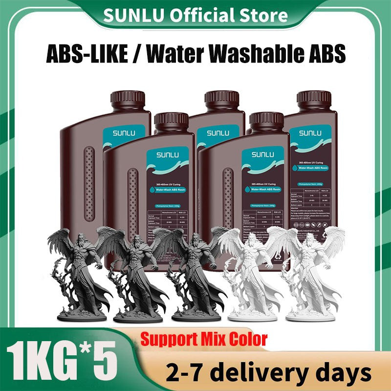 SUNLU 5KG ABS-LIKE/resina ABS lavable con agua 1000G/botella 405nm resina fotopolímero de curación UV rápida para impresión LCD 3D