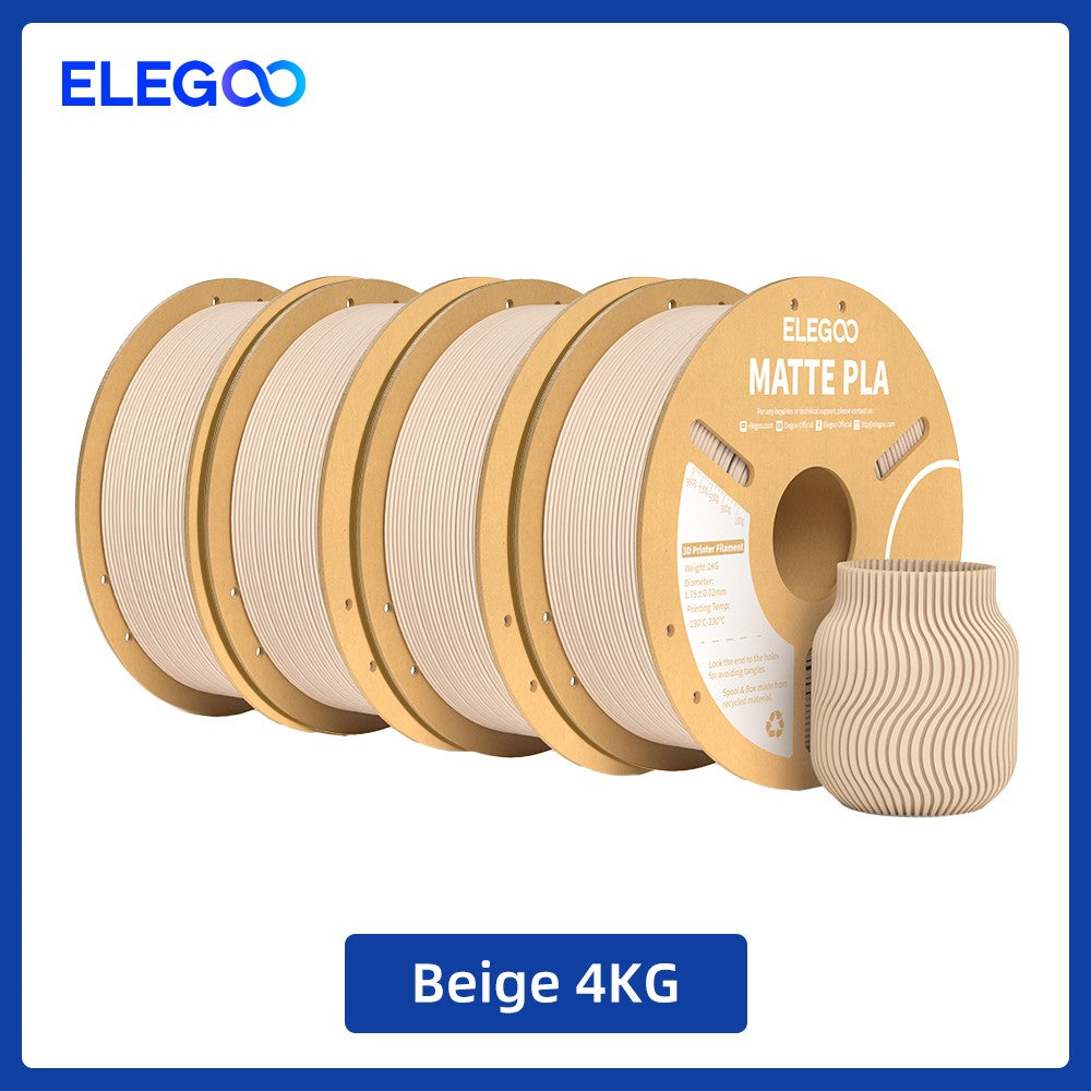 Filamento PLA Mate ELEGOO 1KG, 1.75mm para Impresora 3D FDM, Precisión Dimensional +/- 0.02mm, Bobina de Cartón de 1kg (2.2lbs)