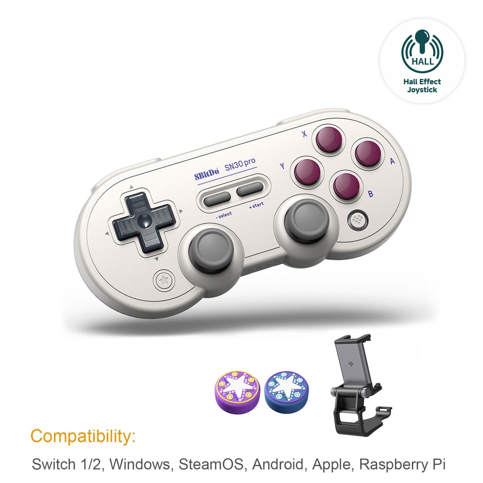 Control Inalámbrico para Juegos 8Bitdo SN30 Pro con Bluetooth y Efecto Hall para Switch 2, MacOS, Android, Raspberry Pi, Windows, Steam Deck