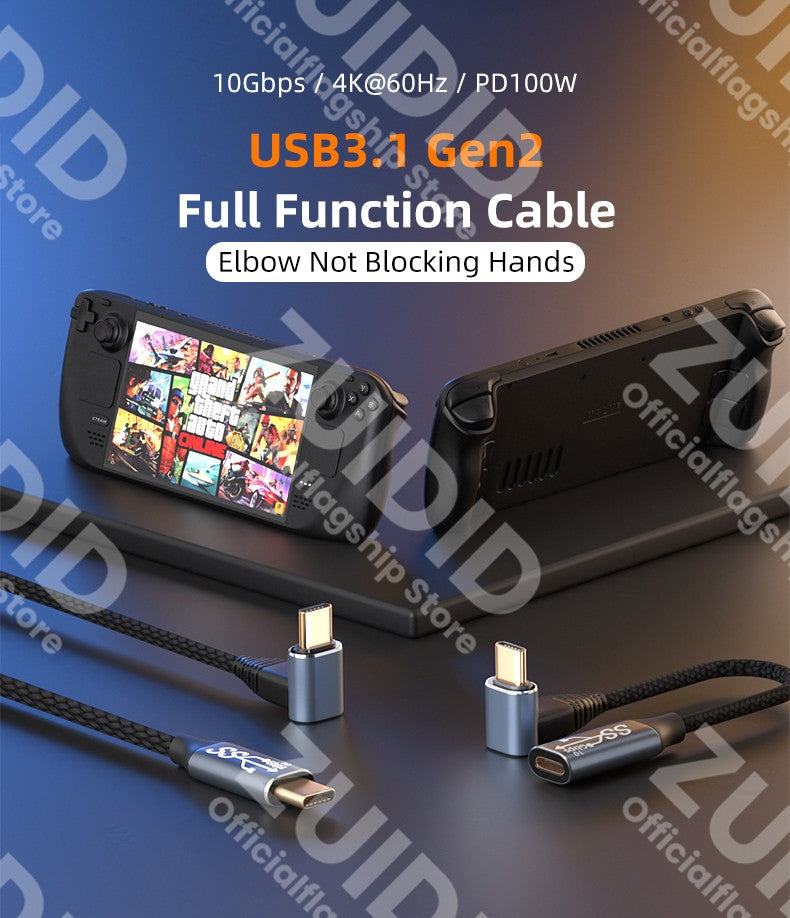 USB C a USB tipo C 3,1 Gen2 10Gbps Thunderbolt 3 4K @ 60Hz Cable PD100W 5A Cable de carga rápida para MacBook Pro Steam Deck Samsung