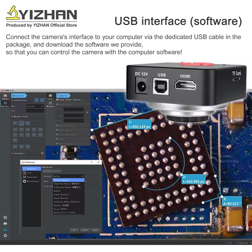 YIZHAN 60MP 48MP 13MP HD microscopio Digital para soldar 4K HDMI USB VGA microscopio electrónico cámara lente de Zoom para medir