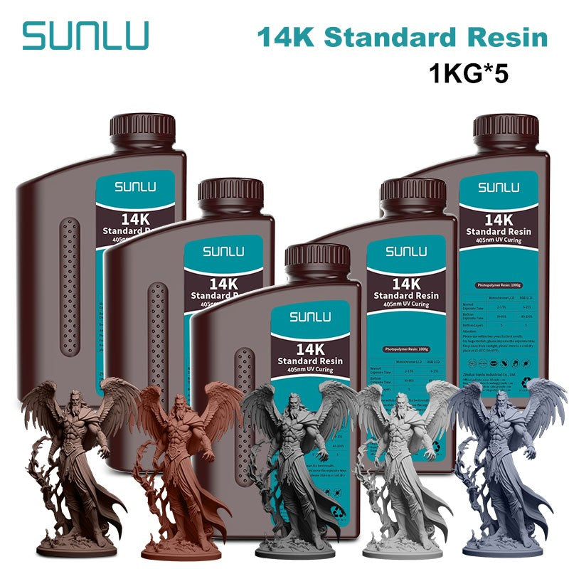 Resina SUNLU 5KG Standard Plus/14K, 1KG/Botella, Resina Fotopolímera de Curado Rápido UV de 405nm para Impresora 3D LCD