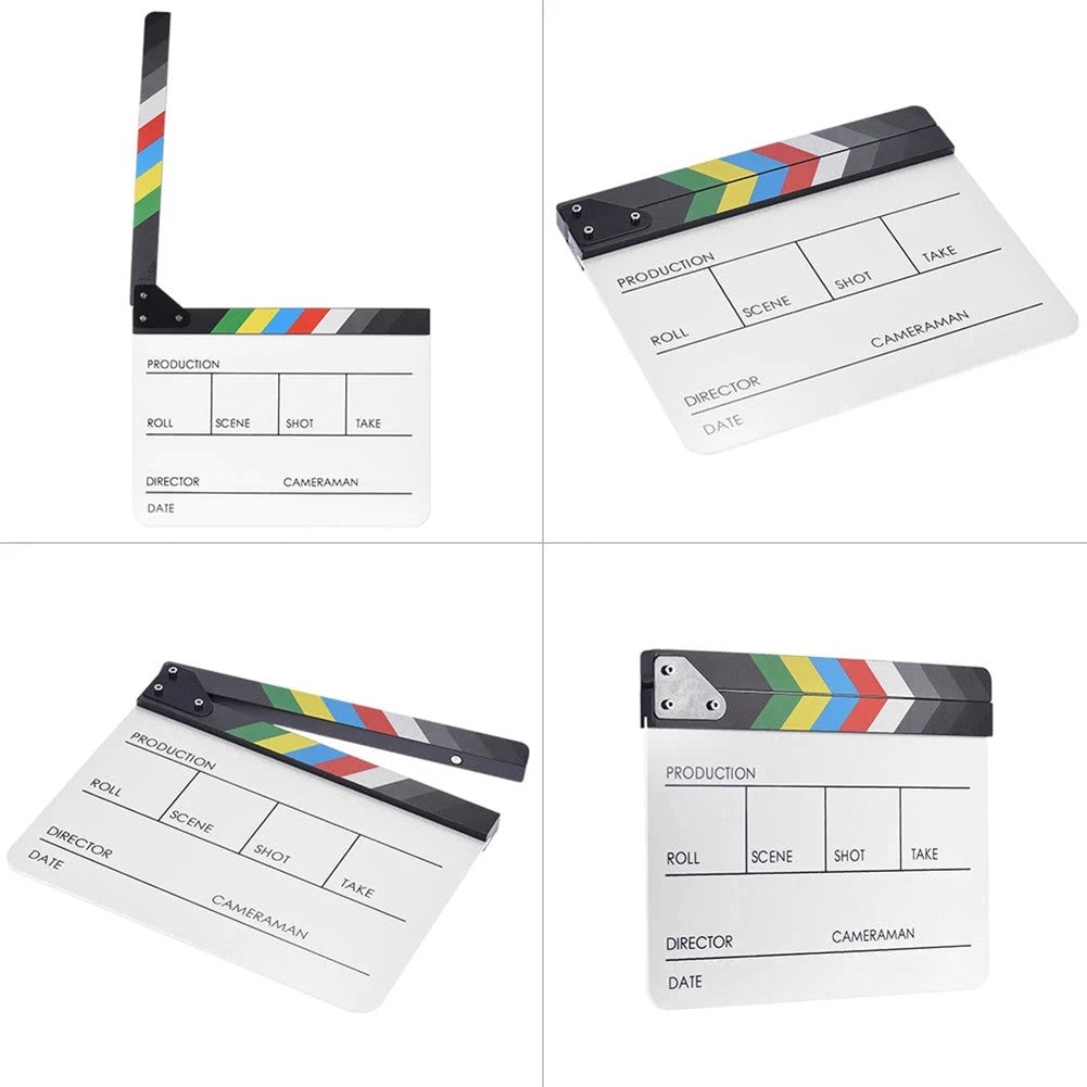 Clapperboard de acrílico colorido, tablero de borrado en seco, Director de corte, TV, película, acción, pizarra, Clapper, accesorio de corte hecho a mano