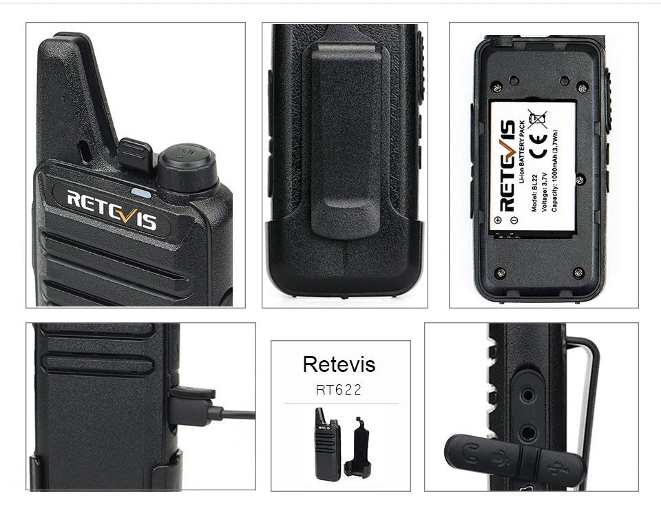Retevis RT622 Mini Walkie Talkie 2 unidades PMR446 Radio portátil bidireccional con PTT Ideal para restaurantes y hoteles
