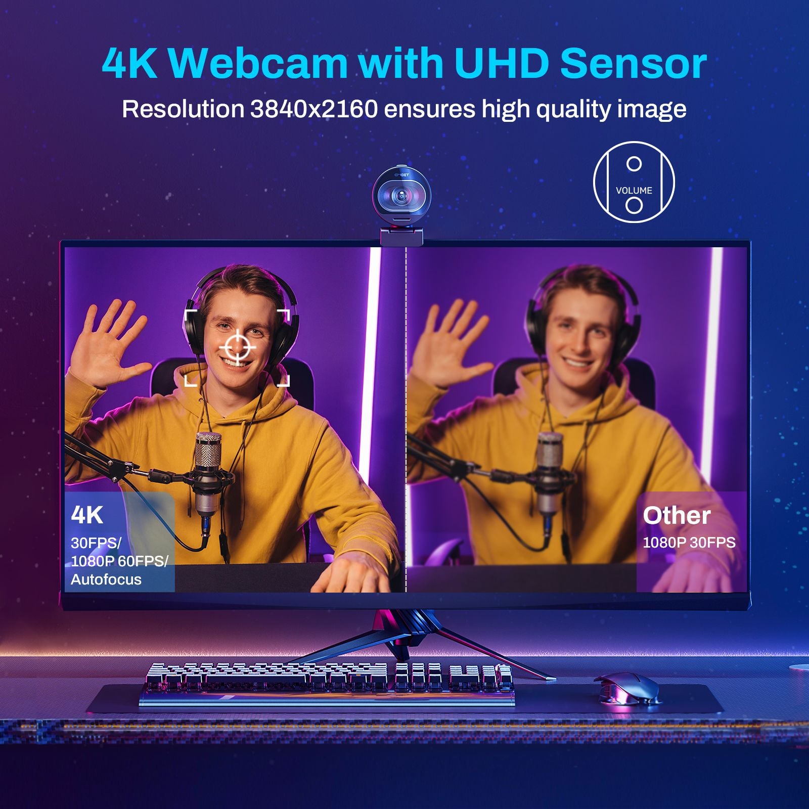 Cámara Web 4K 1080P 60FPS con Enfoque Automático, Cámara Web para Transmisión en Vivo EMEET S600 con Micrófonos y Cubierta de Privacidad para Tiktok/YouTube