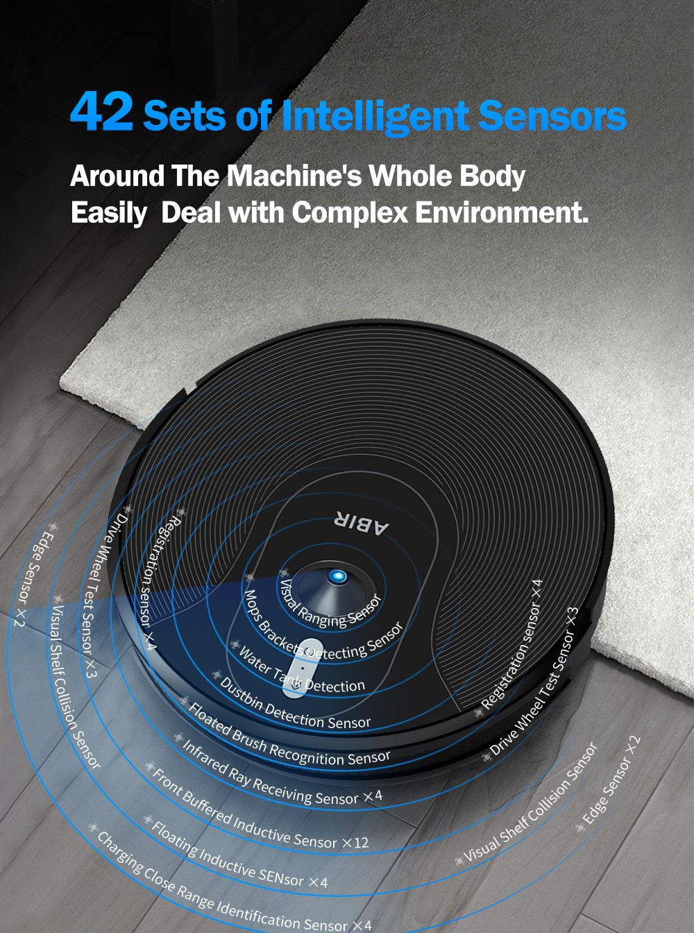 Robot aspirador ABIR X6 con sistema de ojo inteligente, succión 6000pa, software virtual wall, limpieza de áreas, desinfección por limpieza húmeda, tarjeta de memoria, compatible con Alexa, Google Home
