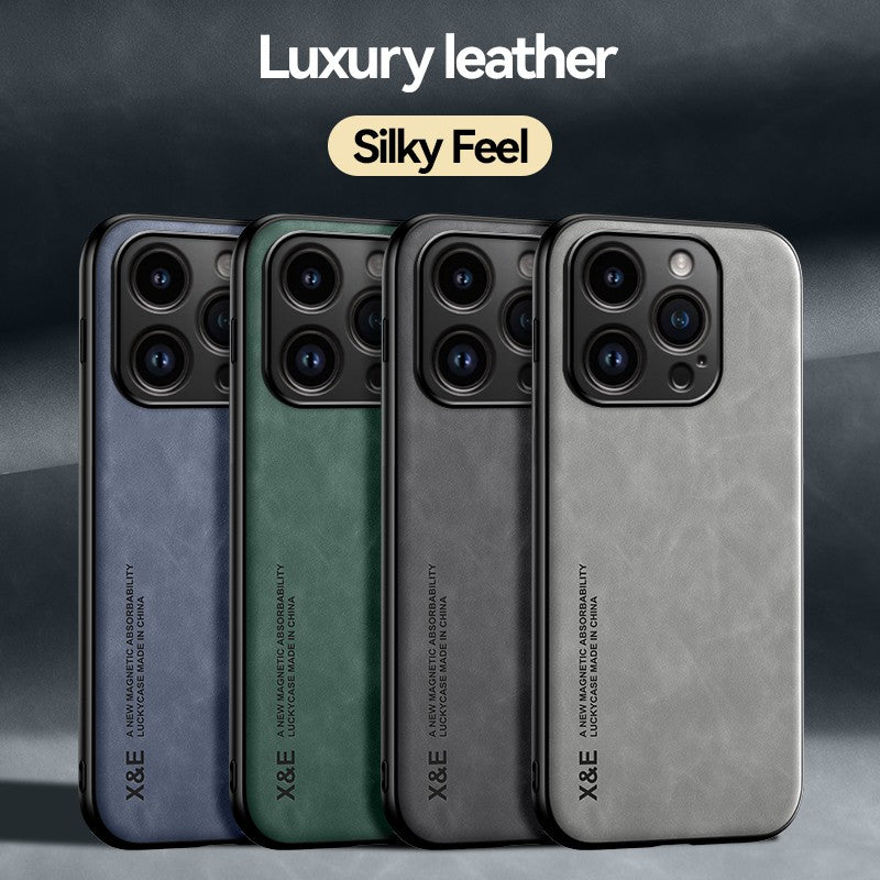 Funda de cuero de lujo para iPhone 16 Pro Max, funda con placa de Metal, soporte para coche, funda para iPhone 16 Pro 16Plus