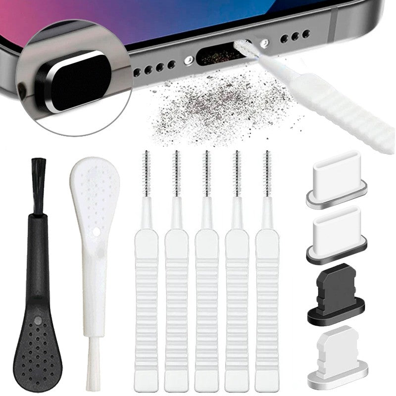 Puerto de carga para teléfono móvil, tapón antipolvo con cepillo de limpieza para IPhone 17 16 14 13 Pro Max Plus Samsung Xiaomi IOS tipo C, juego de limpieza