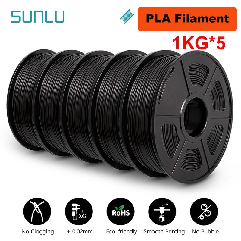 SUNLU Filamento PLA/PETG/PLA PLUS/Transparente de 5 kg, 1.75 mm, 5 Rollos de 1 kg, Filamento 3D para Impresora y Bolígrafo 3D, Enrollado Cuidadosamente