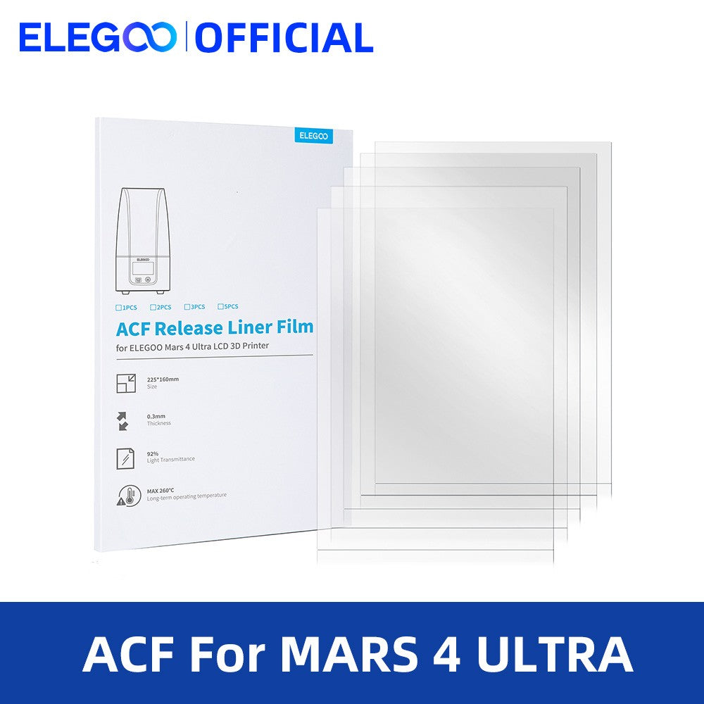 ELEGOO Juego de 5 Películas de Liberación ACF para Impresora 3D LCD MARS 4 ULTRA, Grosor de 0.3 mm, 225 * 160 mm, Admite Impresión 3 Veces Más Rápida