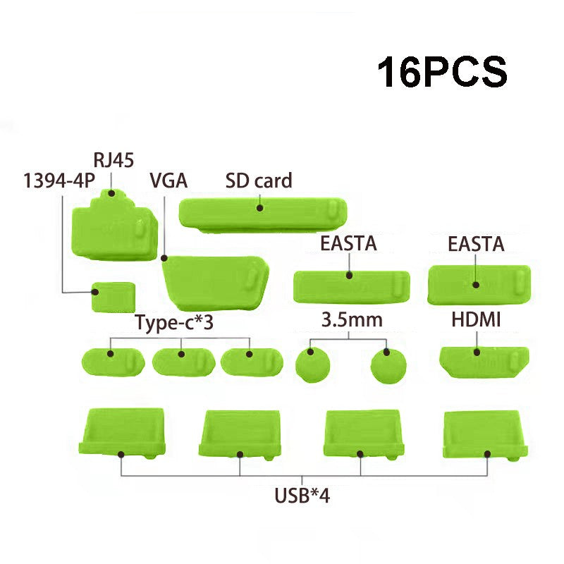 1 Juego/16 piezas de tapones de silicona antipolvo para portátiles, cubiertas protectoras para puertos USB tipo C, HDTV, RJ45, impermeables