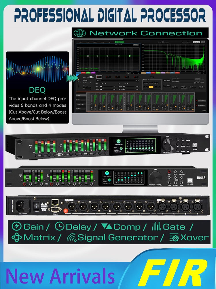 Paulkitson-Procesador de Audio Digital LD448, sistema de Control de altavoz profesional, con Procesador Fir de 32 bits, Driverack 4in y 8out