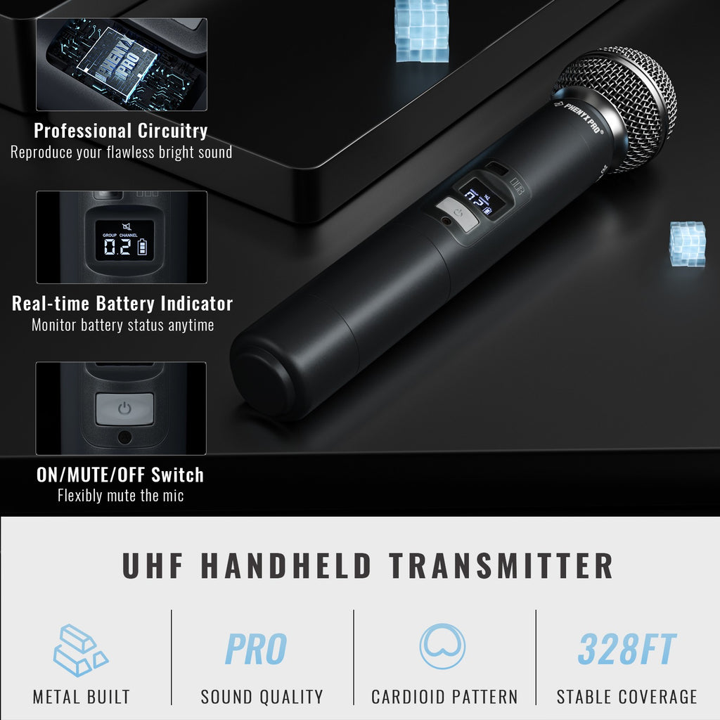 Phenyx Pro UHF sistema con micrófono inalámbrico PTU-7000 con 4x40 canales micrófonos de mano escaneo automático frecuencia seleccionable para Iglesia
