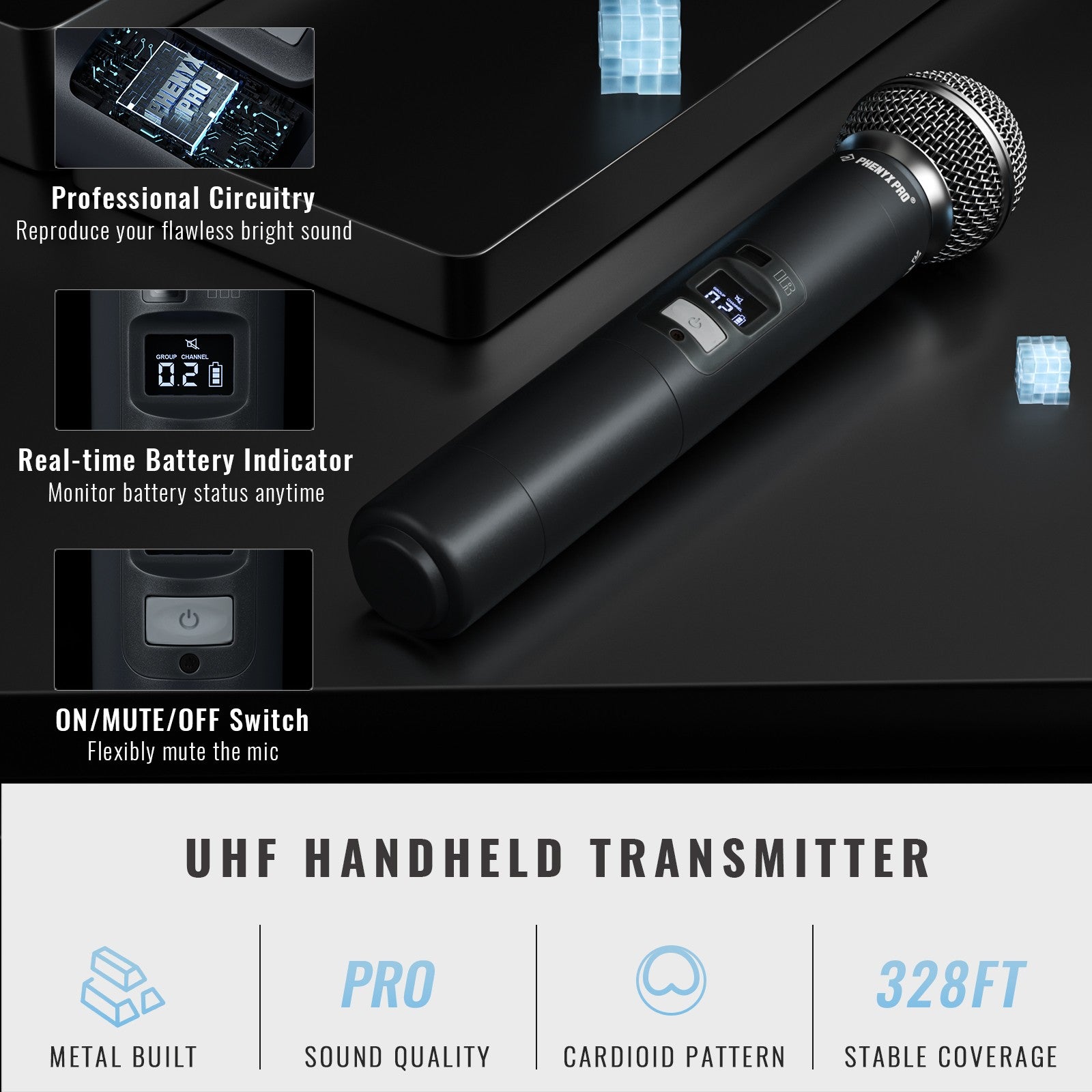Phenyx Pro UHF sistema con micrófono inalámbrico PTU-7000 con 4x40 canales micrófonos de mano escaneo automático frecuencia seleccionable para Iglesia